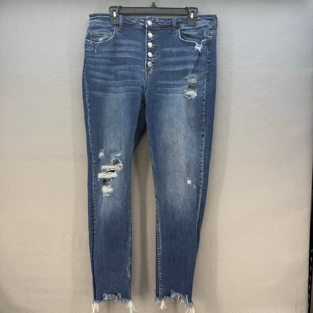 Women's Skinny Distressed Button-Front Jeans - Blue